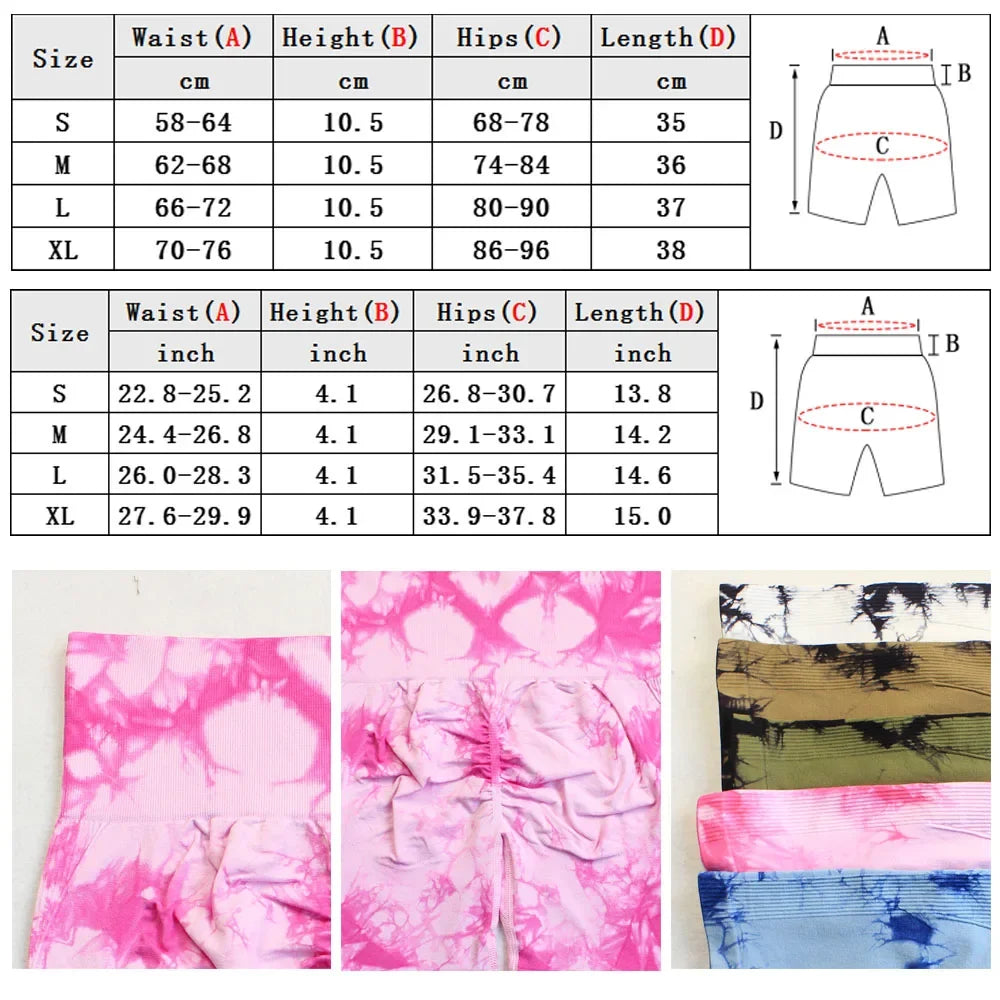Women's Tie-Dye Seamless Yoga Shorts - High-Waisted for Cycling, Running & Gym