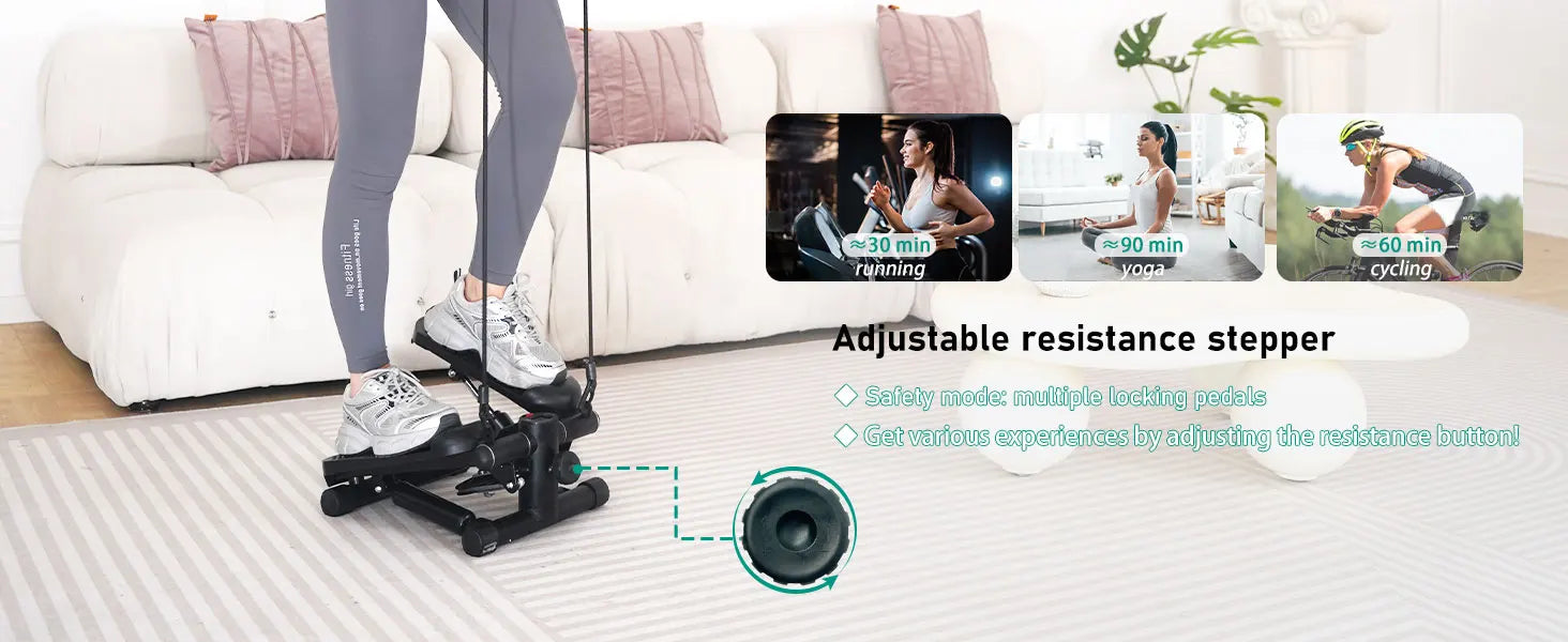 Steppers for Exercise, Mini Stair Under Desk Bike Pedal Exerciser with LCD Monitor & Resistance Bands Carpet