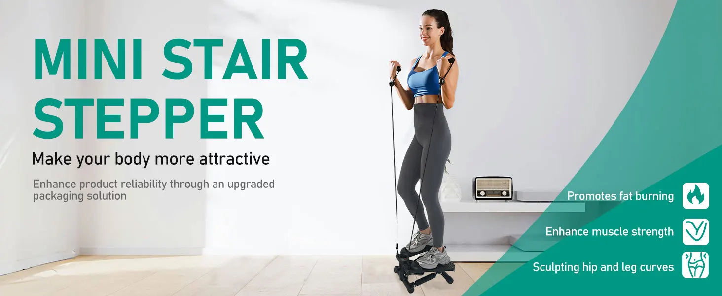 Steppers for Exercise, Mini Stair Under Desk Bike Pedal Exerciser with LCD Monitor & Resistance Bands Carpet