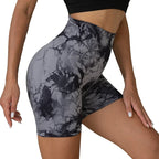 Women's Tie-Dye Seamless Yoga Shorts - High-Waisted for Cycling, Running & Gym