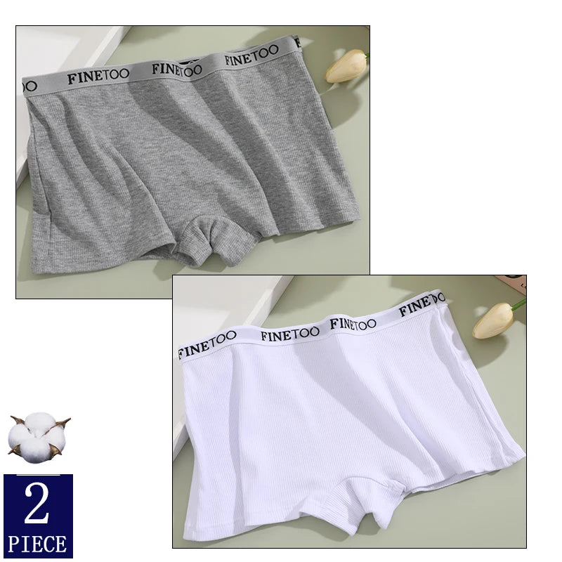 FINETOO 2-Pack Women's Sporty Cotton Underwear | Low-Rise Boyshort