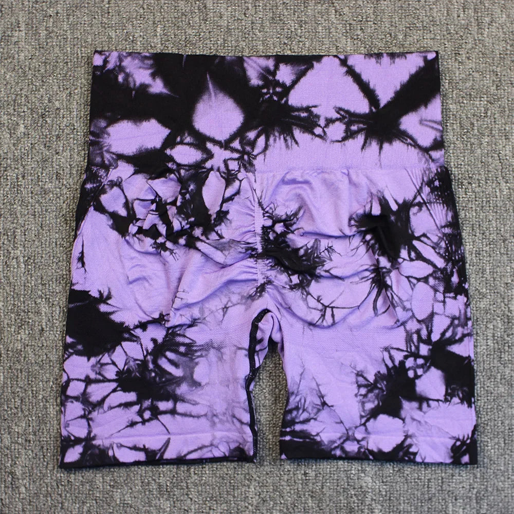 Women's Tie-Dye Seamless Yoga Shorts - High-Waisted for Cycling, Running & Gym