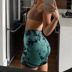 Women's Tie-Dye Seamless Yoga Shorts - High-Waisted for Cycling, Running & Gym
