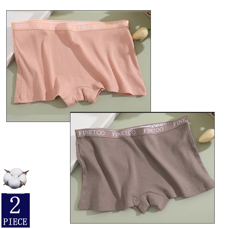 FINETOO 2-Pack Women's Sporty Cotton Underwear | Low-Rise Boyshort