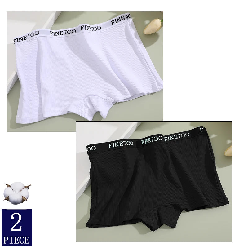 FINETOO 2-Pack Women's Sporty Cotton Underwear | Low-Rise Boyshort