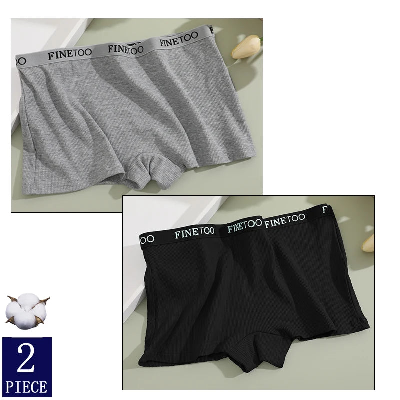 FINETOO 2-Pack Women's Sporty Cotton Underwear | Low-Rise Boyshort