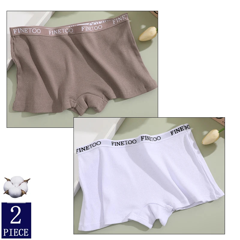 FINETOO 2-Pack Women's Sporty Cotton Underwear | Low-Rise Boyshort