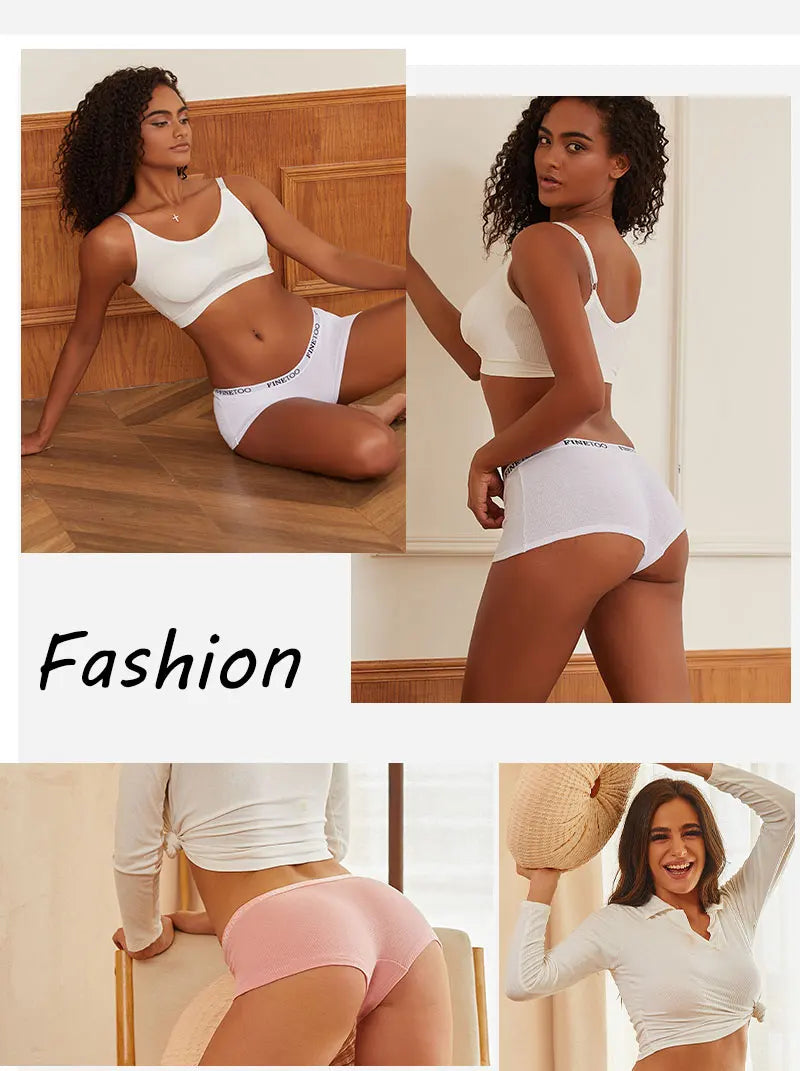 FINETOO 2-Pack Women's Sporty Cotton Underwear | Low-Rise Boyshort