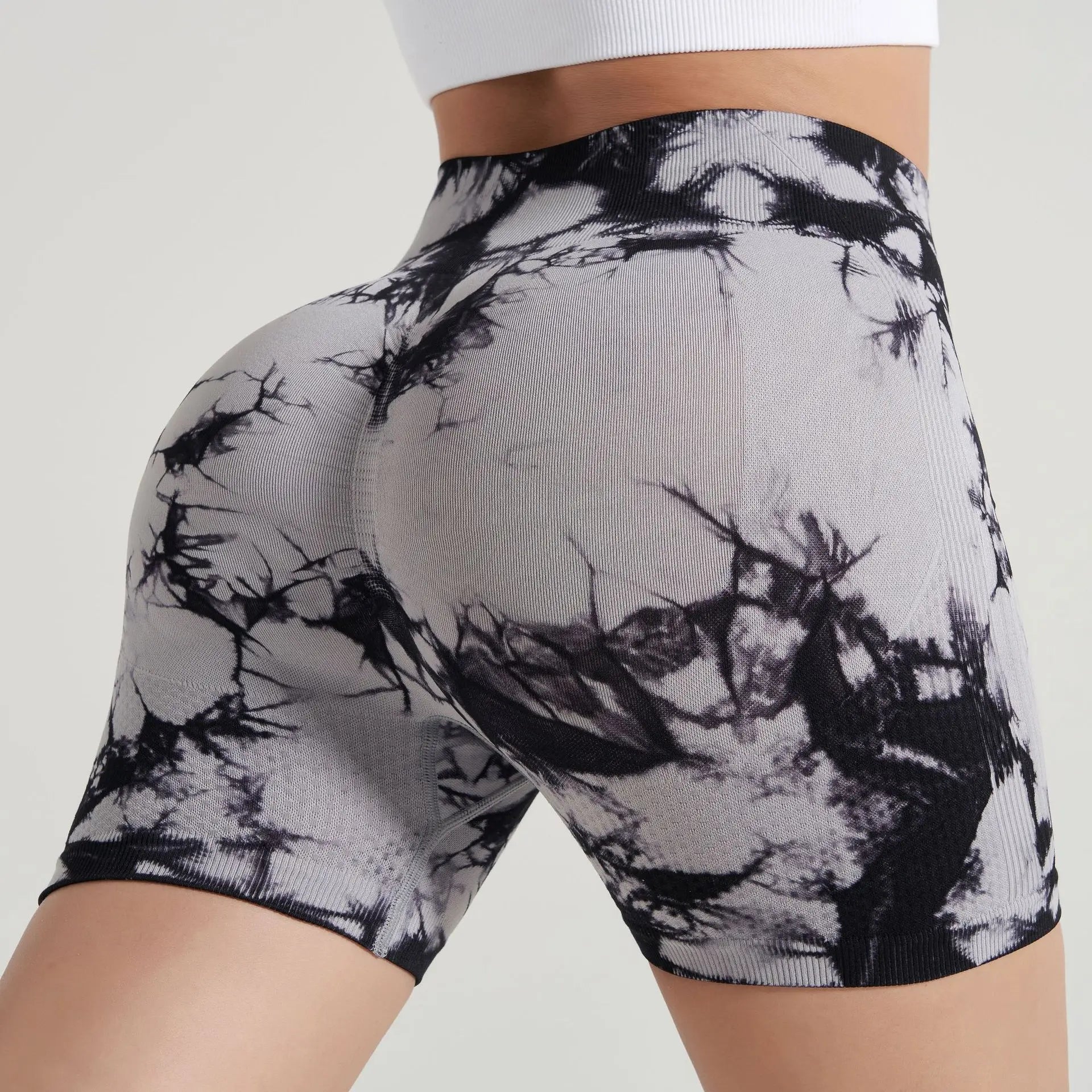 Women's Tie-Dye Seamless Yoga Shorts - High-Waisted for Cycling, Running & Gym