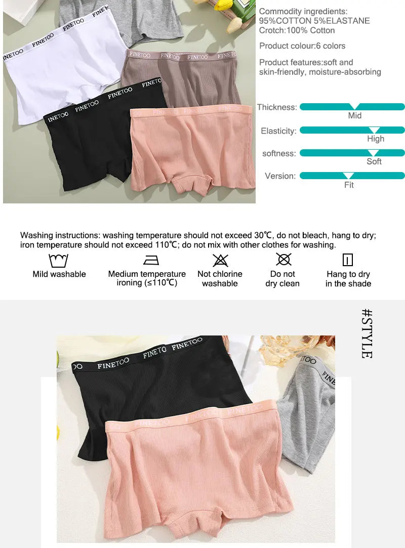 FINETOO 2-Pack Women's Sporty Cotton Underwear | Low-Rise Boyshort