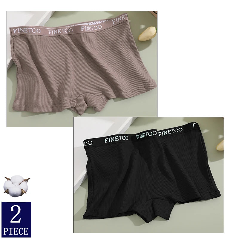 FINETOO 2-Pack Women's Sporty Cotton Underwear | Low-Rise Boyshort