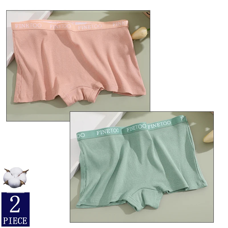 FINETOO 2-Pack Women's Sporty Cotton Underwear | Low-Rise Boyshort