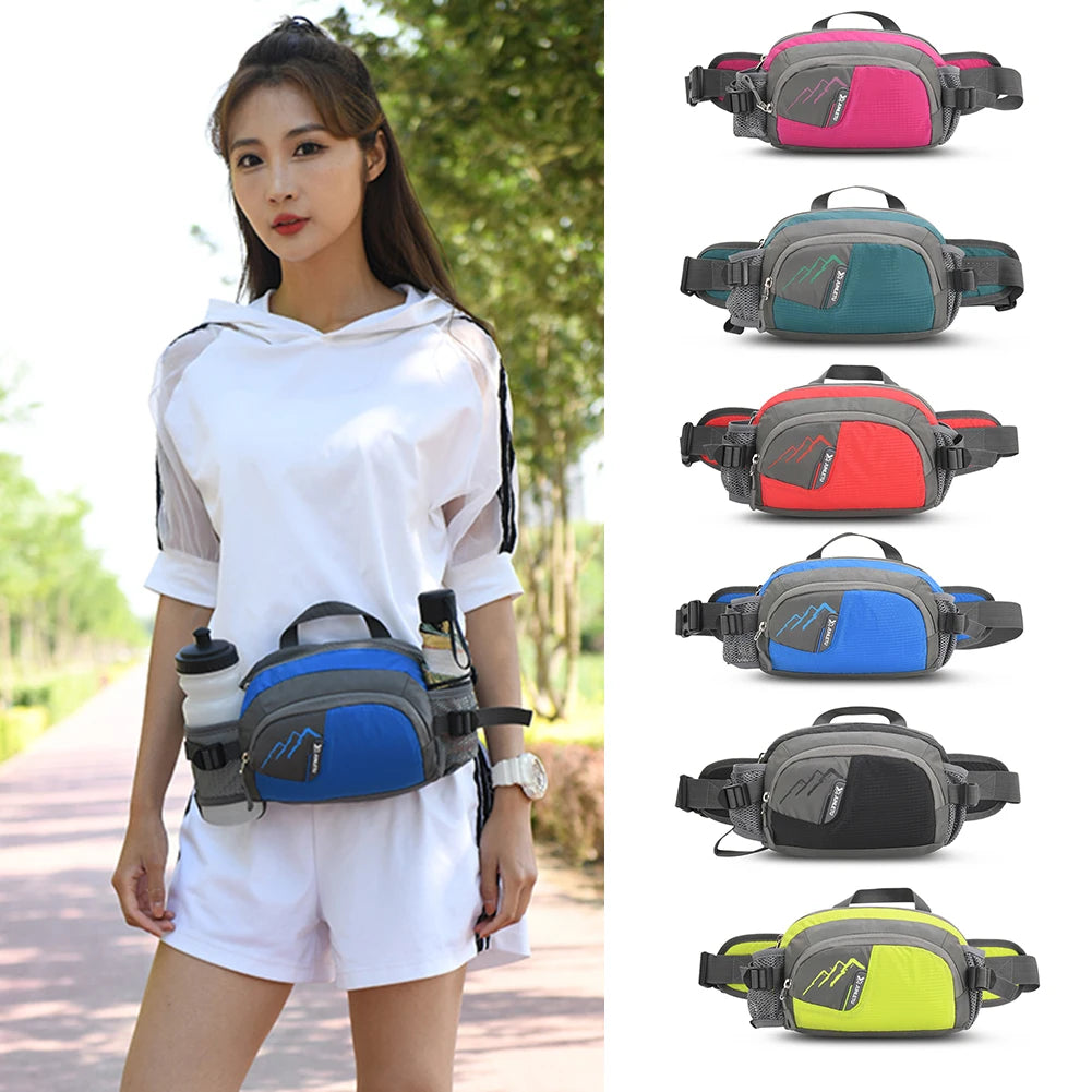 Nylon Running Waist Pack with Bottle Holder for Hiking & Jogging