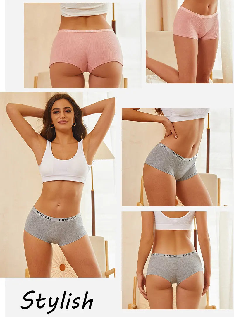 FINETOO 2-Pack Women's Sporty Cotton Underwear | Low-Rise Boyshort