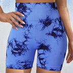 Women's Tie-Dye Seamless Yoga Shorts - High-Waisted for Cycling, Running & Gym