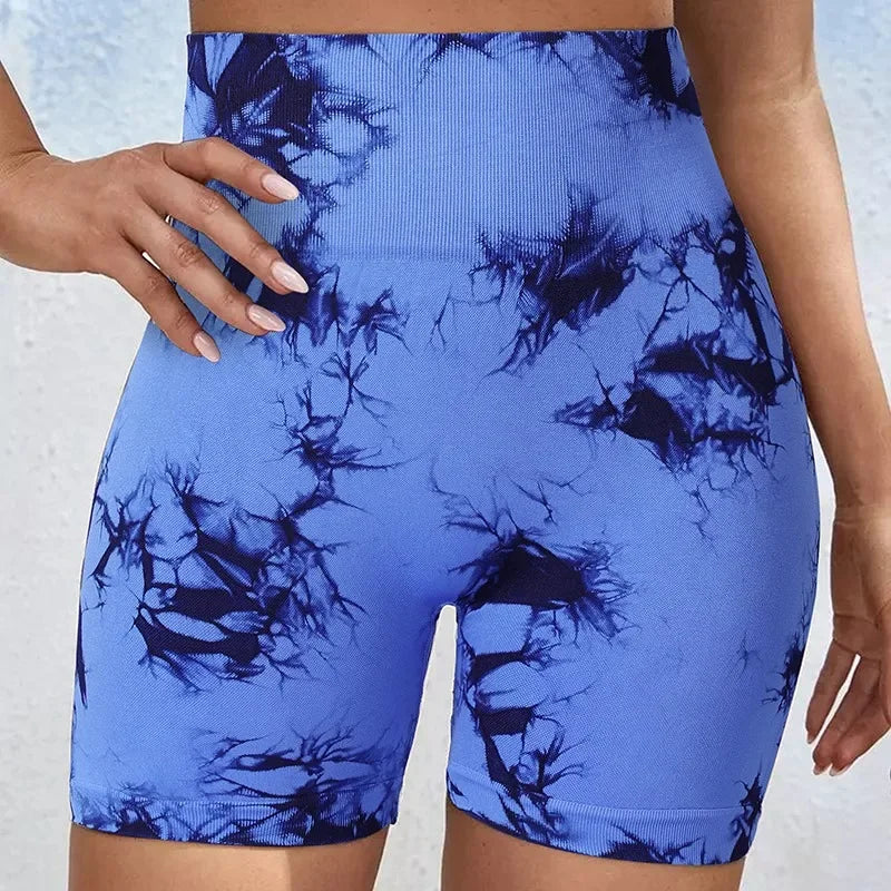 Women's Tie-Dye Seamless Yoga Shorts - High-Waisted for Cycling, Running & Gym