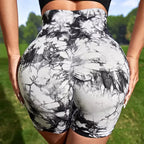 Women's Tie-Dye Seamless Yoga Shorts - High-Waisted for Cycling, Running & Gym