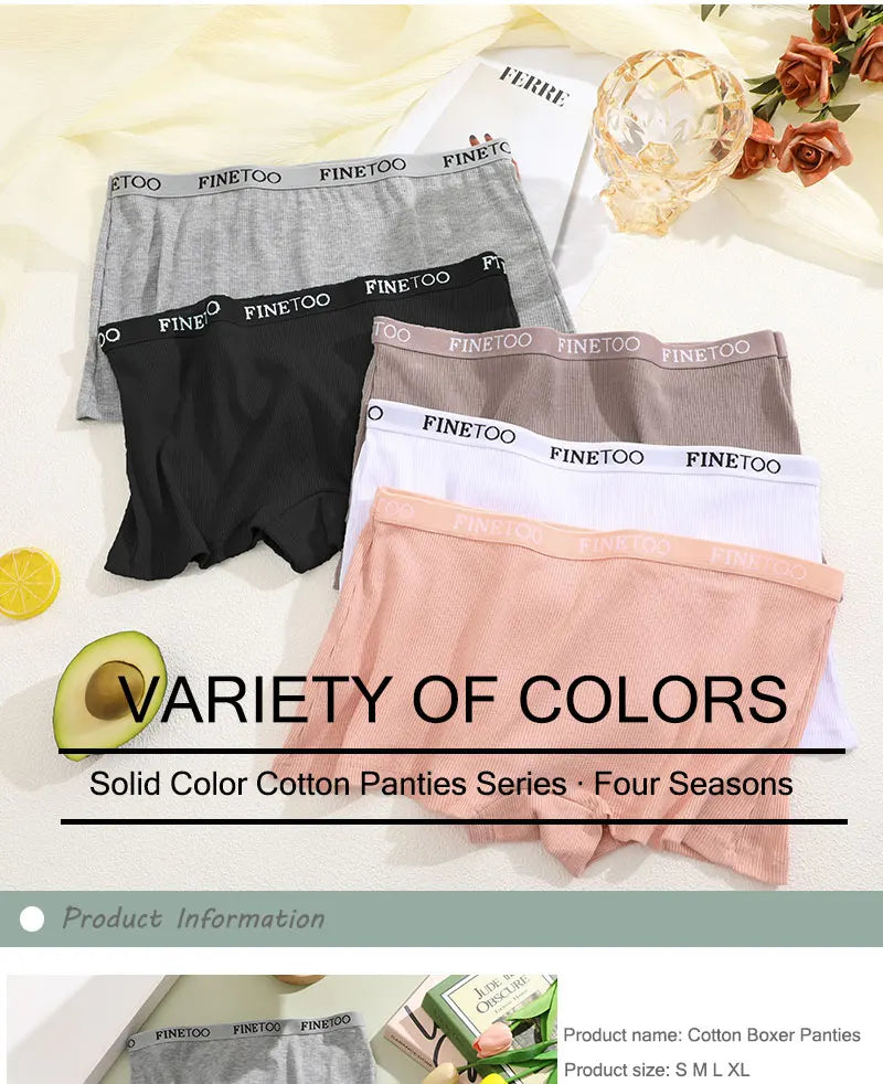 FINETOO 2-Pack Women's Sporty Cotton Underwear | Low-Rise Boyshort
