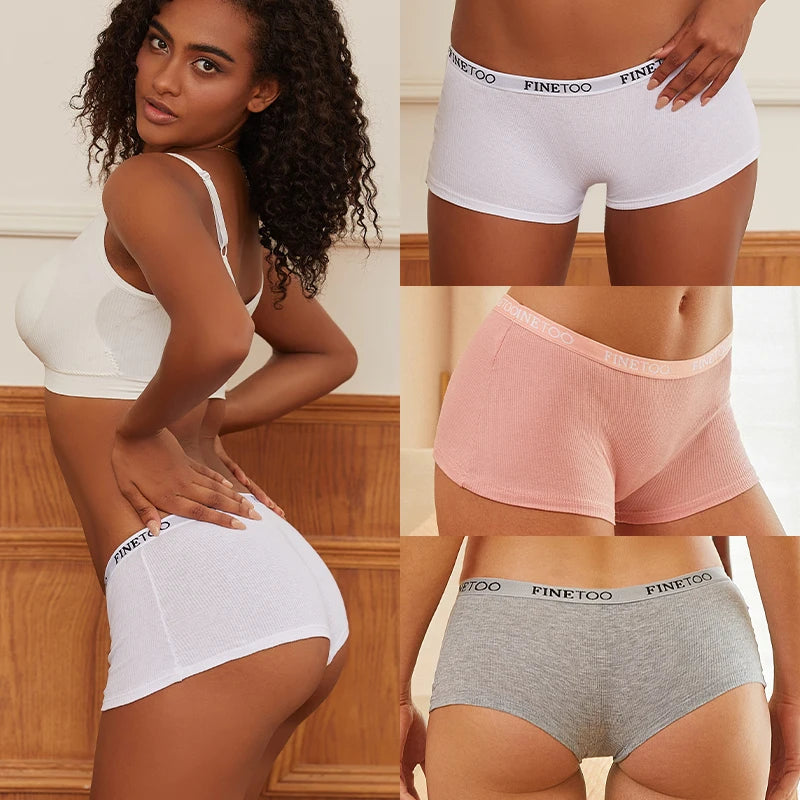 FINETOO 2-Pack Women's Sporty Cotton Underwear | Low-Rise Boyshort