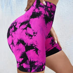 Women's Tie-Dye Seamless Yoga Shorts - High-Waisted for Cycling, Running & Gym