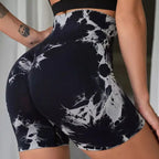 Women's Tie-Dye Seamless Yoga Shorts - High-Waisted for Cycling, Running & Gym