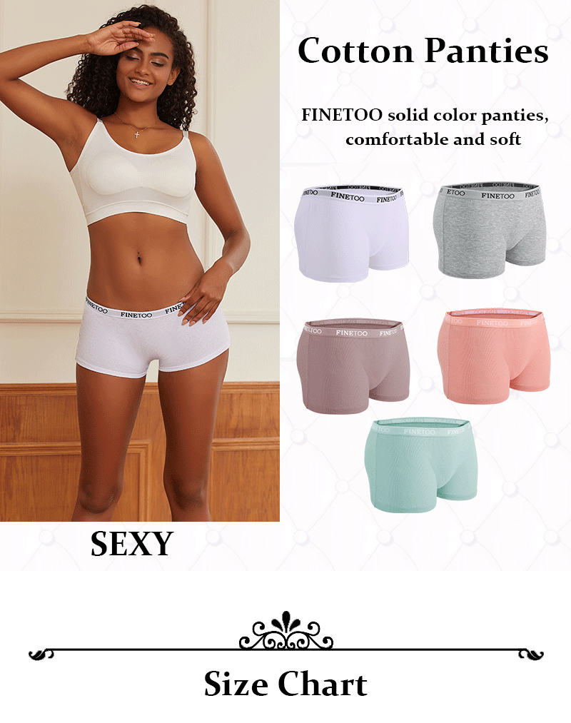 FINETOO 2-Pack Women's Sporty Cotton Underwear | Low-Rise Boyshort