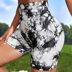 Women's Tie-Dye Seamless Yoga Shorts - High-Waisted for Cycling, Running & Gym