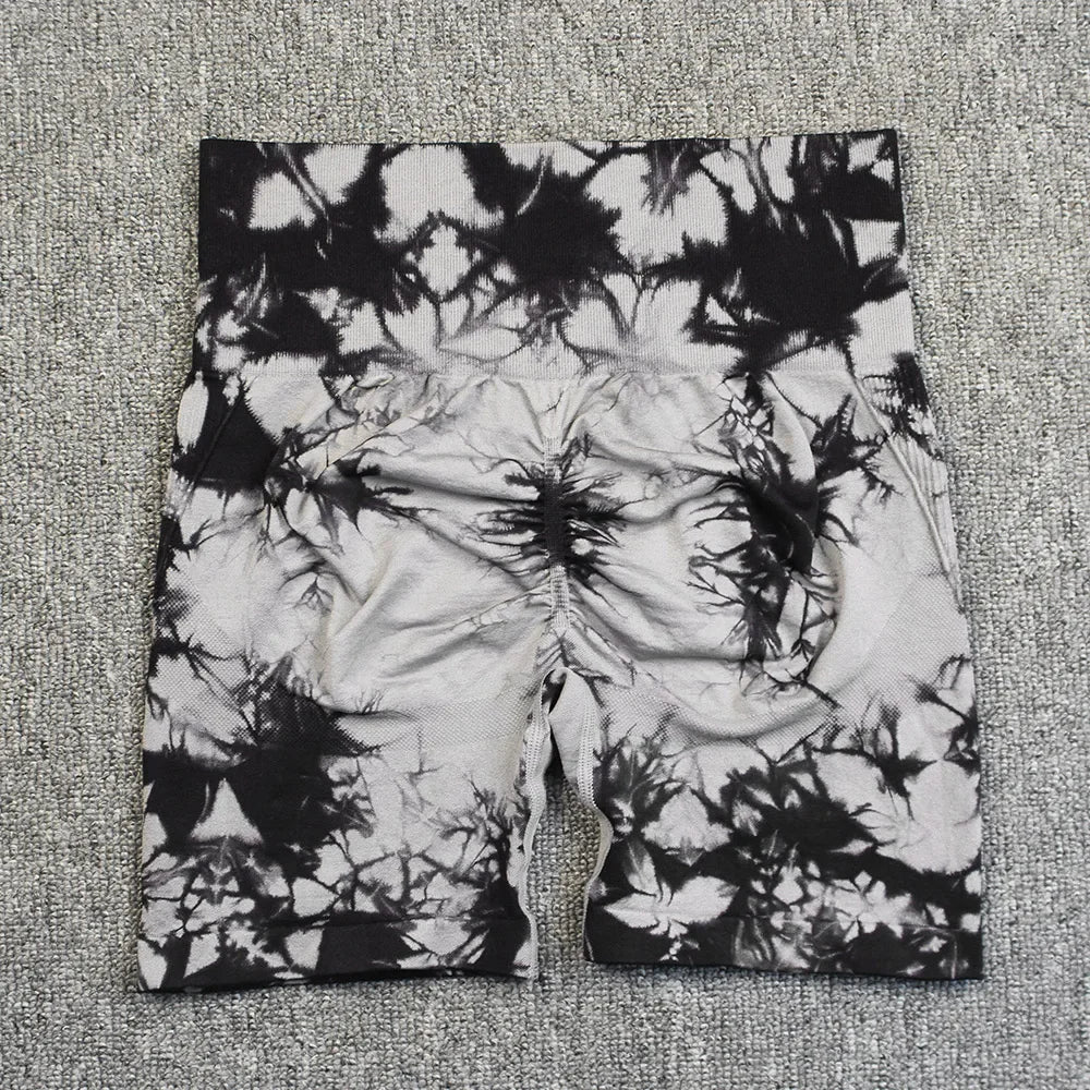 Women's Tie-Dye Seamless Yoga Shorts - High-Waisted for Cycling, Running & Gym