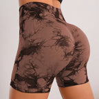 Women's Tie-Dye Seamless Yoga Shorts - High-Waisted for Cycling, Running & Gym