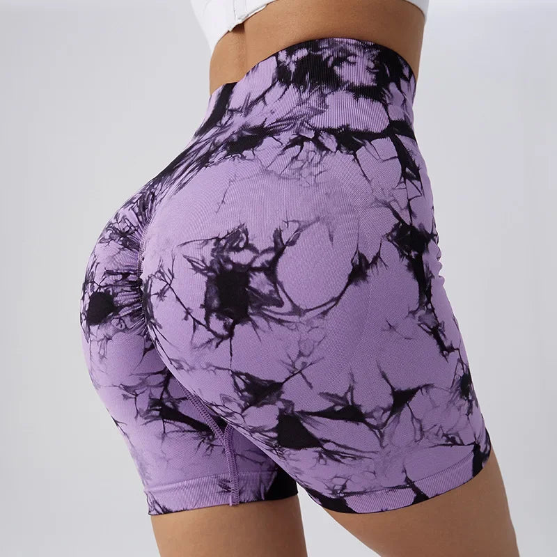 Women's Tie-Dye Seamless Yoga Shorts - High-Waisted for Cycling, Running & Gym
