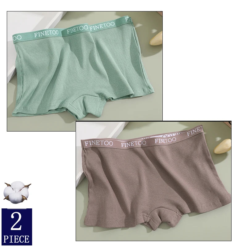 FINETOO 2-Pack Women's Sporty Cotton Underwear | Low-Rise Boyshort