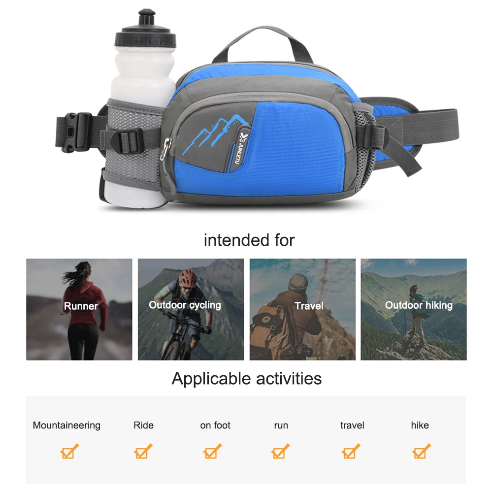Nylon Running Waist Pack with Bottle Holder for Hiking & Jogging