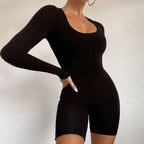 Autumn Black Women's Bodycon Long-Sleeve Sports Romper - Stylish Fitness Wear
