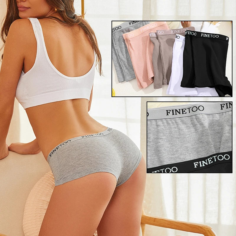FINETOO 2-Pack Women's Sporty Cotton Underwear | Low-Rise Boyshort