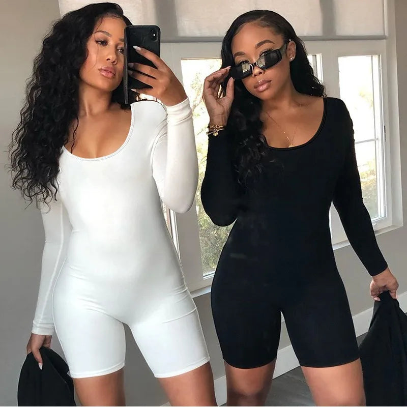 Autumn Black Women's Bodycon Long-Sleeve Sports Romper - Stylish Fitness Wear