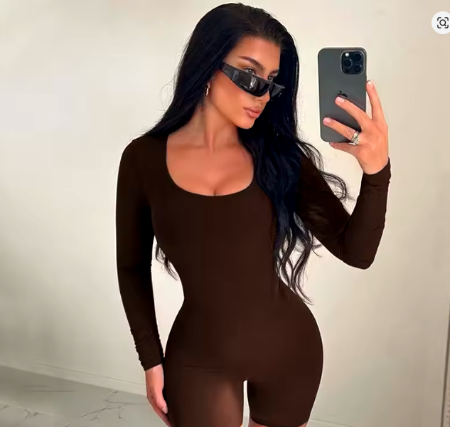Autumn Black Women's Bodycon Long-Sleeve Sports Romper - Stylish Fitness Wear