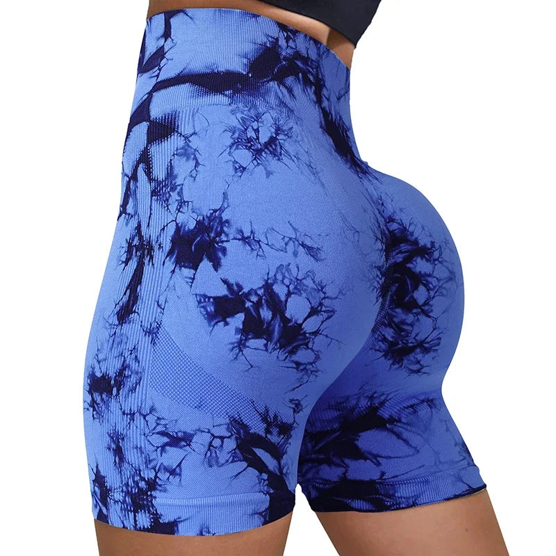Women's Tie-Dye Seamless Yoga Shorts - High-Waisted for Cycling, Running & Gym