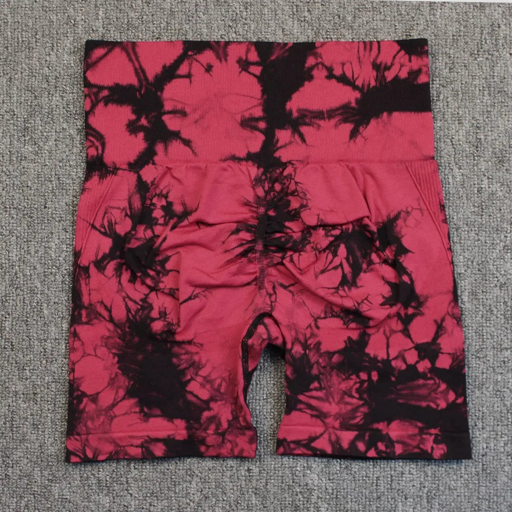 Women's Tie-Dye Seamless Yoga Shorts - High-Waisted for Cycling, Running & Gym