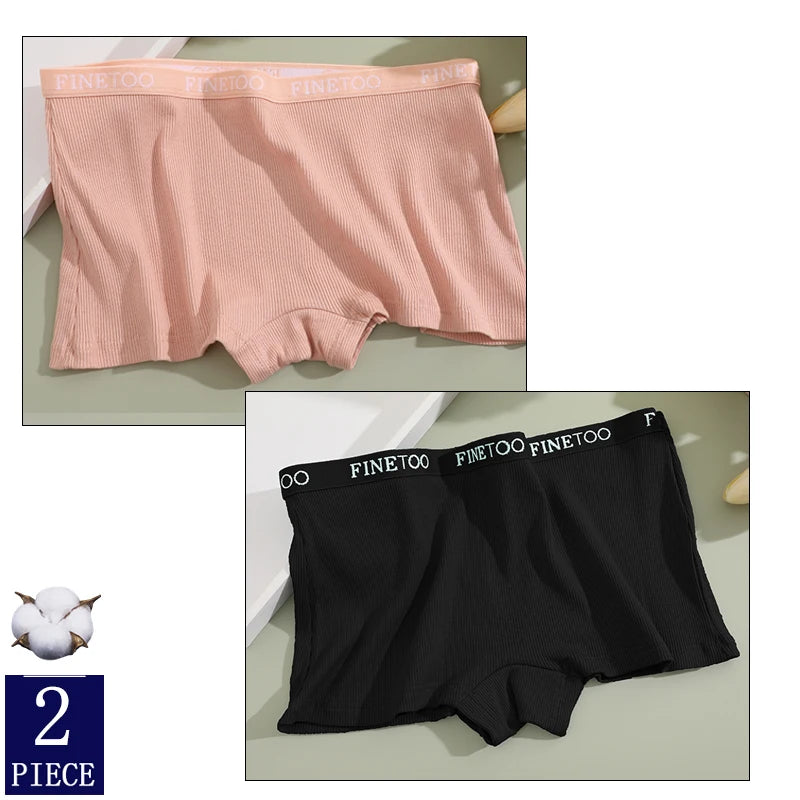 FINETOO 2-Pack Women's Sporty Cotton Underwear | Low-Rise Boyshort