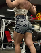 Women's Tie-Dye Seamless Yoga Shorts - High-Waisted for Cycling, Running & Gym