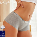 FINETOO 2-Pack Women's Sporty Cotton Underwear | Low-Rise Boyshort